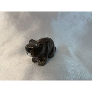 Stone Beaver Figurine W/ Teeth Smile 1.5" Signed Marked Collectible Brown